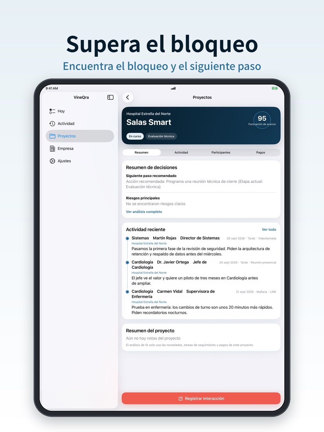 Detalle de proyecto de VINEQRA en iPad