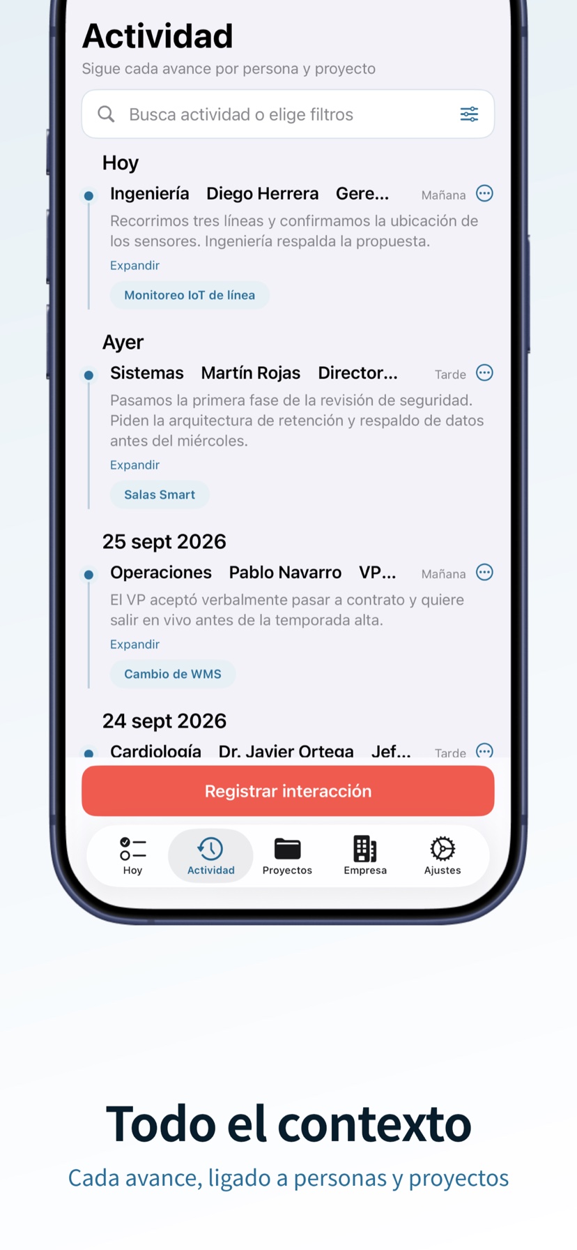 Historial de actividad en VINEQRA